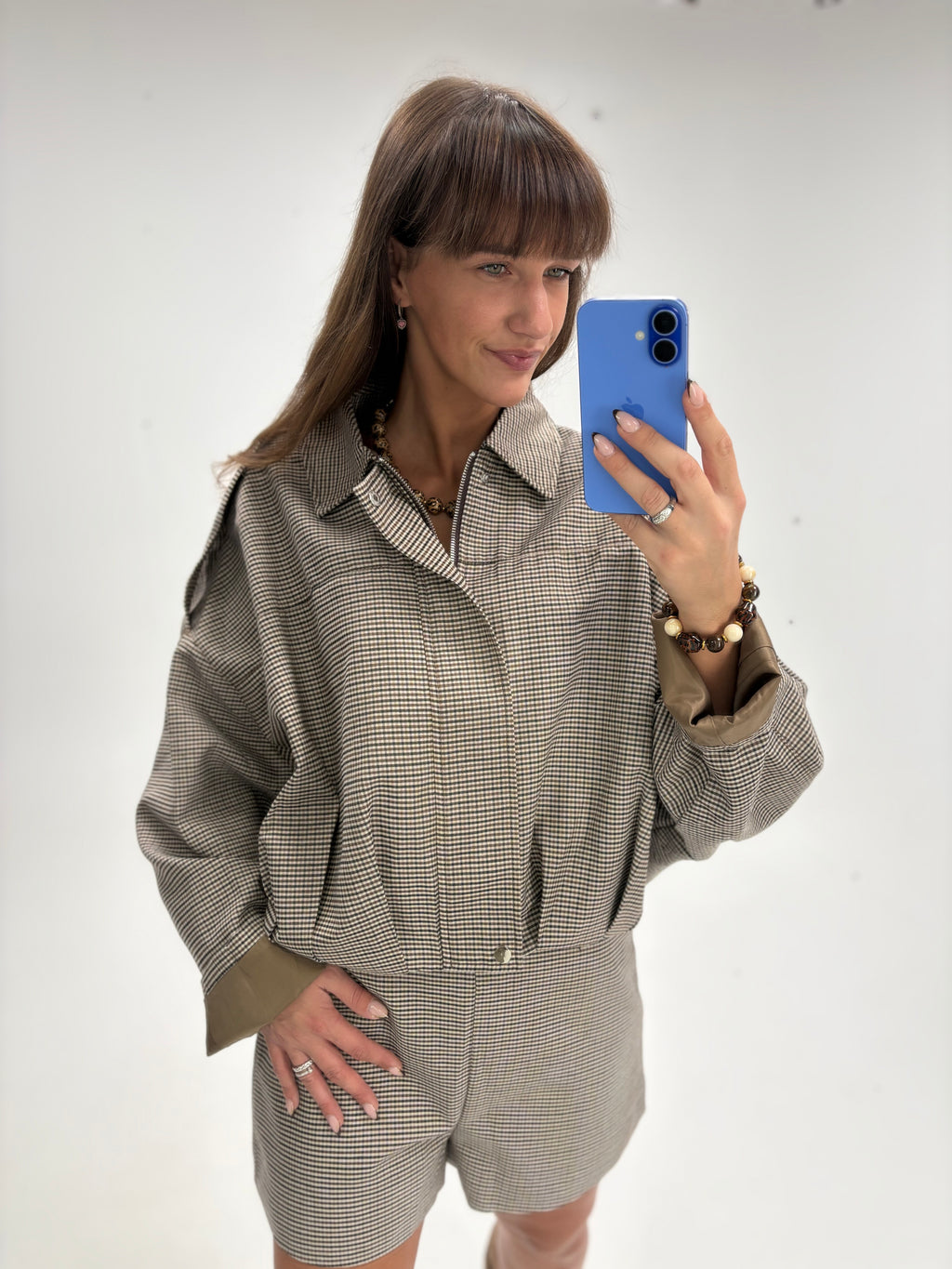 Geruite Bomber & Short Set