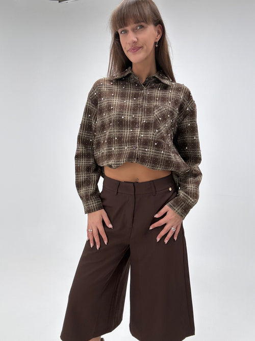 Chocoladebruine short met wijde pijpen