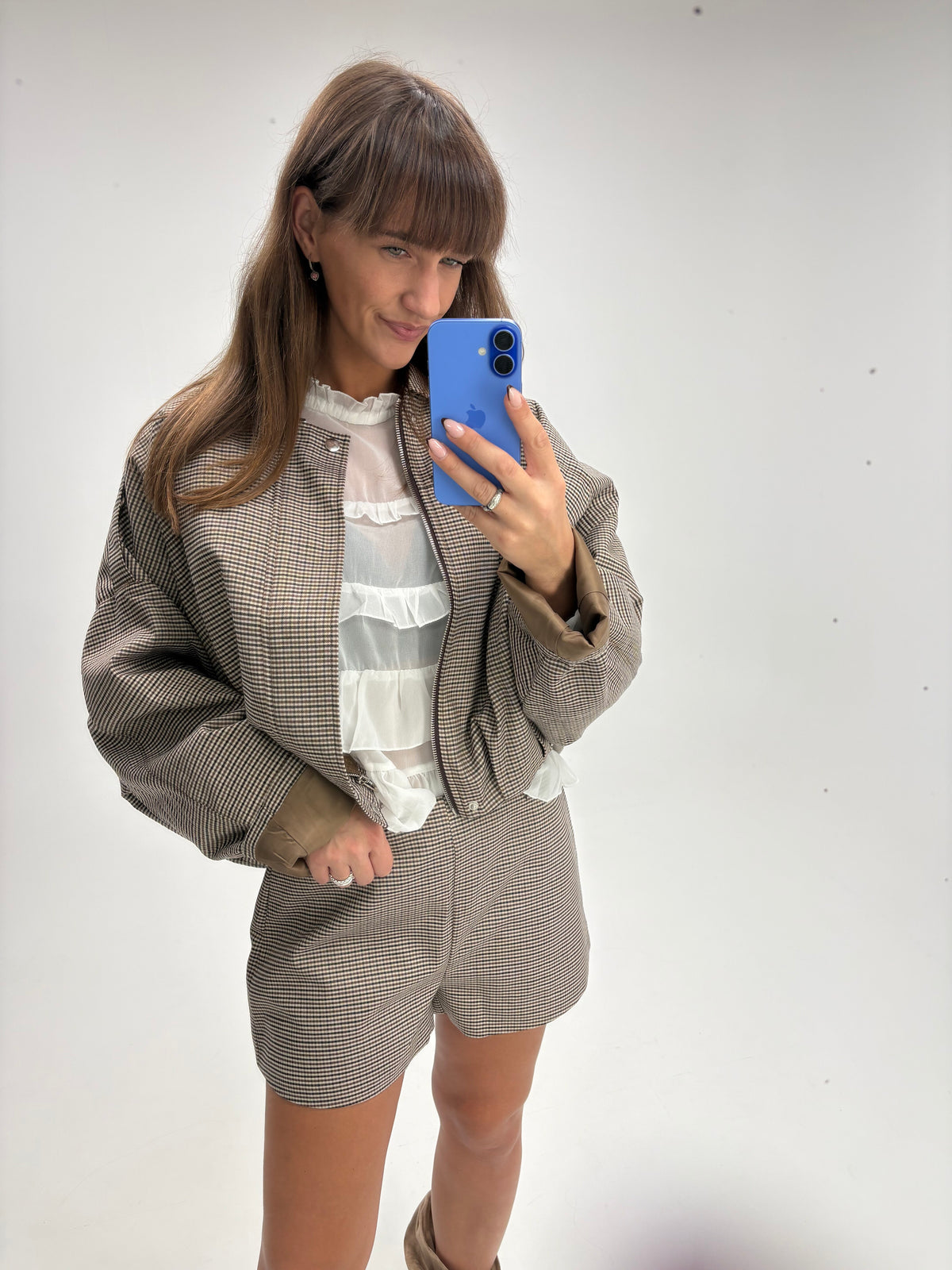 Geruite Bomber & Short Set